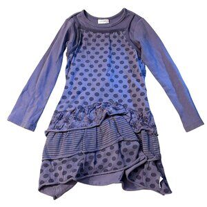 Naartjie Kids Purple Long Sleeve Mixed Pattern Tiered Ruffle Dress With Polka Do